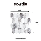 Marble-patterned tiles with dimensions labeled and 'soletile' branding.