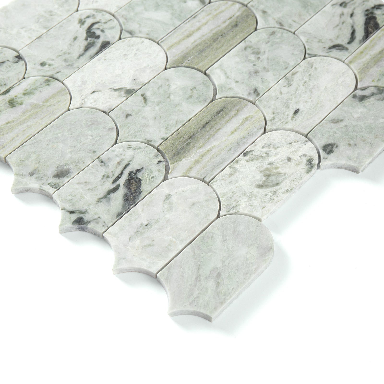 Marble mosaic tile pattern on a white background