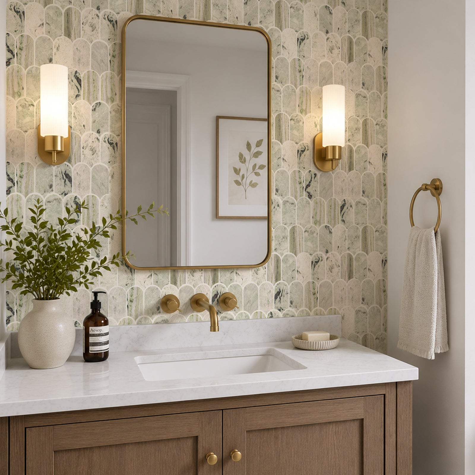 Feather Jade Green Marble Mosaic Tile