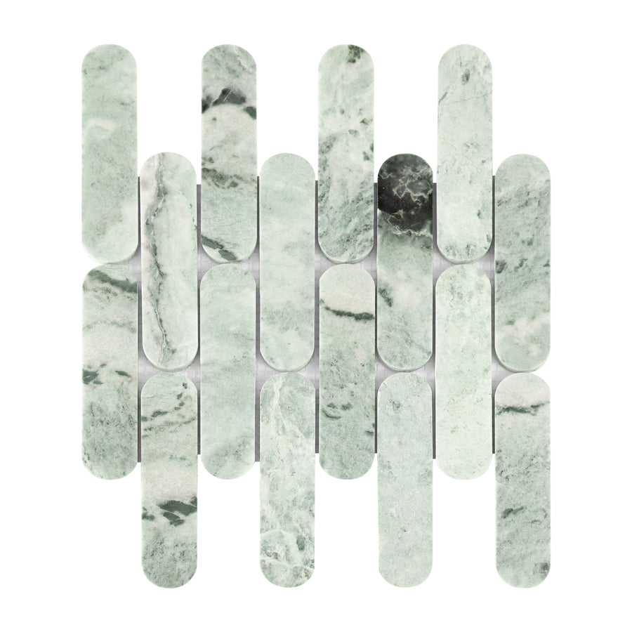 Green marble mosaic tile pattern on a white background