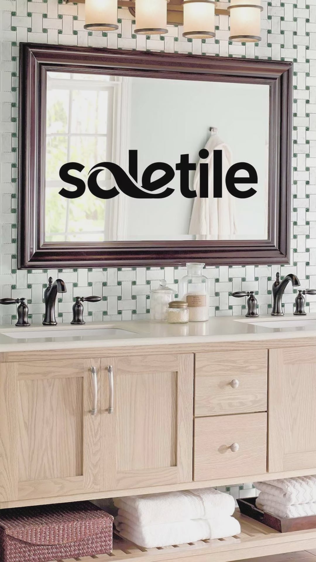 Basketweave pattern mosaic tile of carrara white and green marble 